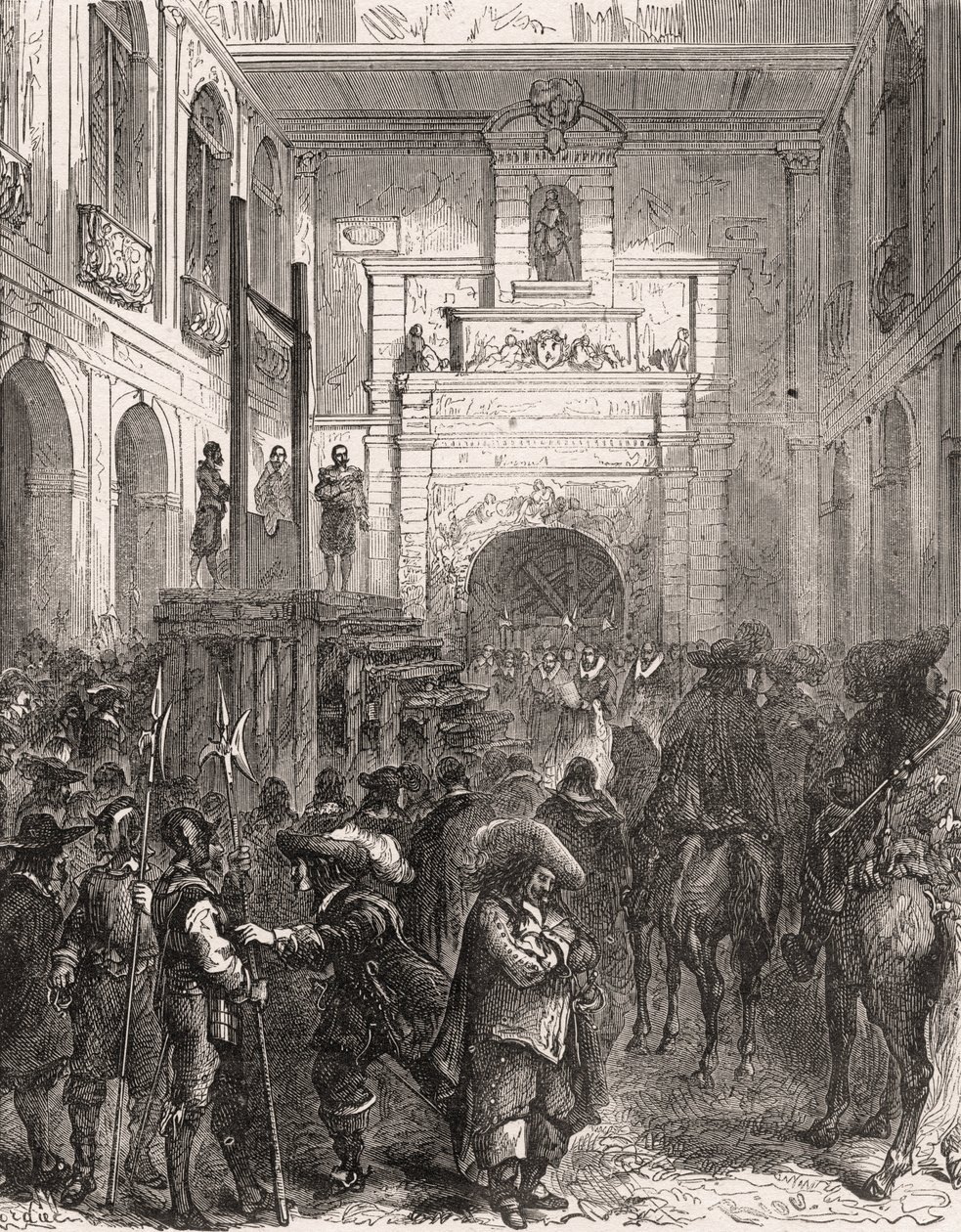 Henrettelse av marechal Henri II av Montmorency (Montmorenci) (1595-1632) i Toulouse i 1632. Gravering i "" Histoire De France En Cent-malerier av Paul Lehugeur "" 1891. av French School