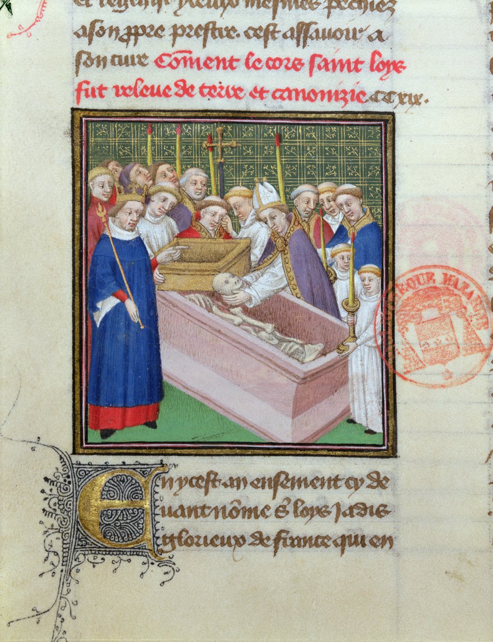 Ekshumering og kanonisering av St. Louis (1215-70) i ​​1297, fra Les Grandes Chroniques de France av French School