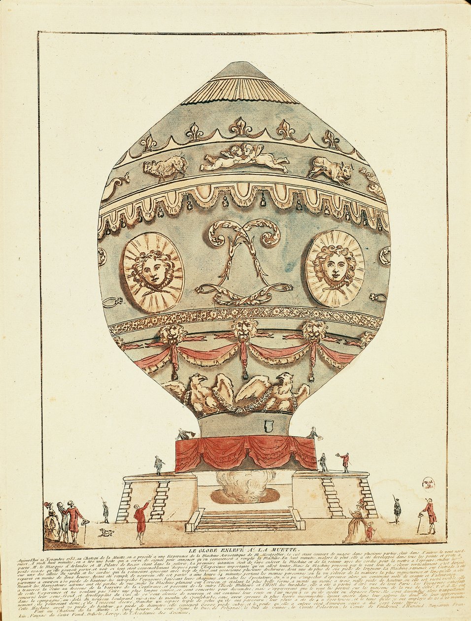 Eksperiment av Montgolfier-brødrene med varmluftsballong på La Muette Castle, 21. november av French School
