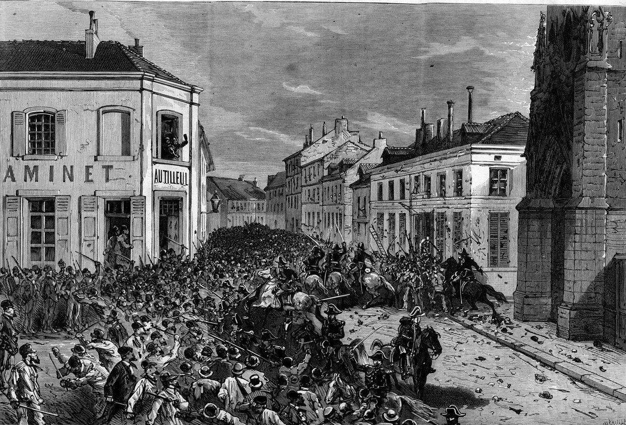 Utvisning av maristene fra Tourcoing etter dekretene fra mars 1880 tatt av Jules Ferry og fjerning av retten til å undervise medlemmer av uautoriserte religiøse menigheter: politiet spredte rytterne, fiendtlig mot utvisningen av maristene, og av French School
