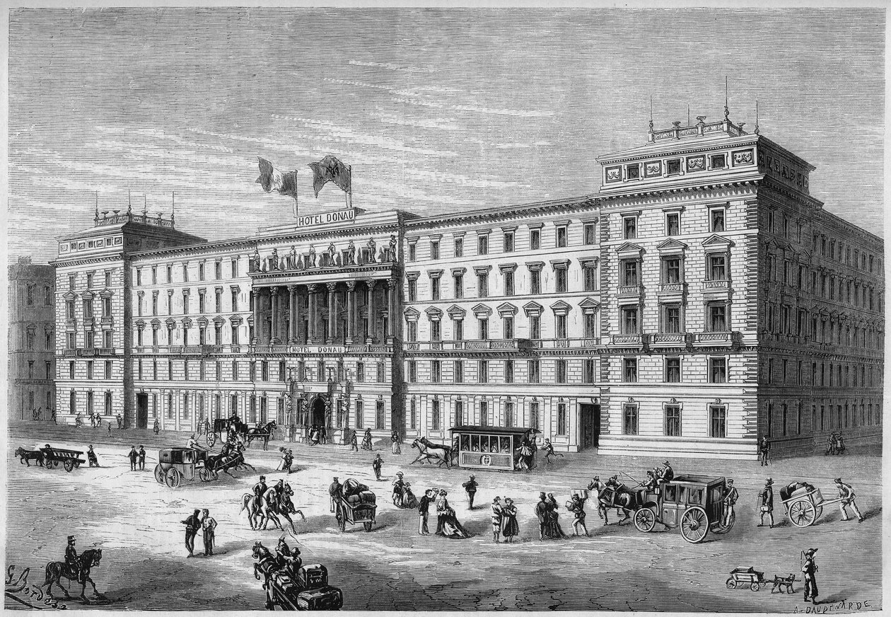 Utvendig visning av Hotel Donau i Wien, Østerrike av French School