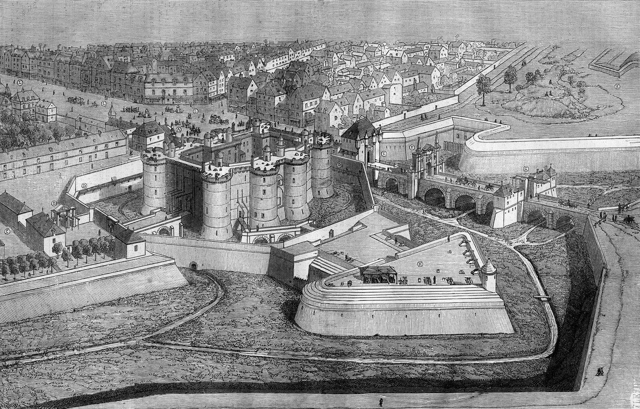 Utvendig utsikt over Bastillen i Paris i 1650. av French School