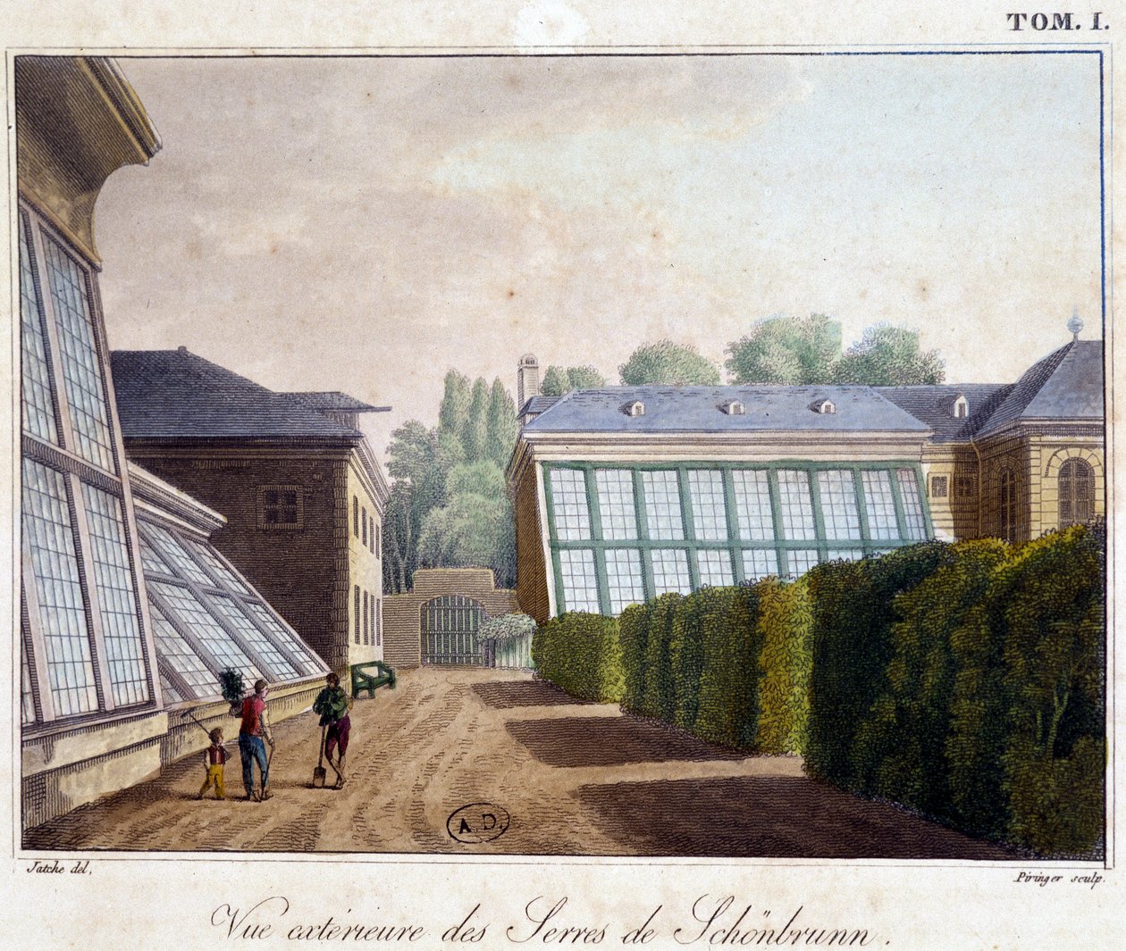 Utvendig utsikt over drivhusene i Sch¿nbrunn - i "" Pittoresk reise i Østerrike"" av grev Alexandre de Laborde, Paris, Didot l'elder av French School