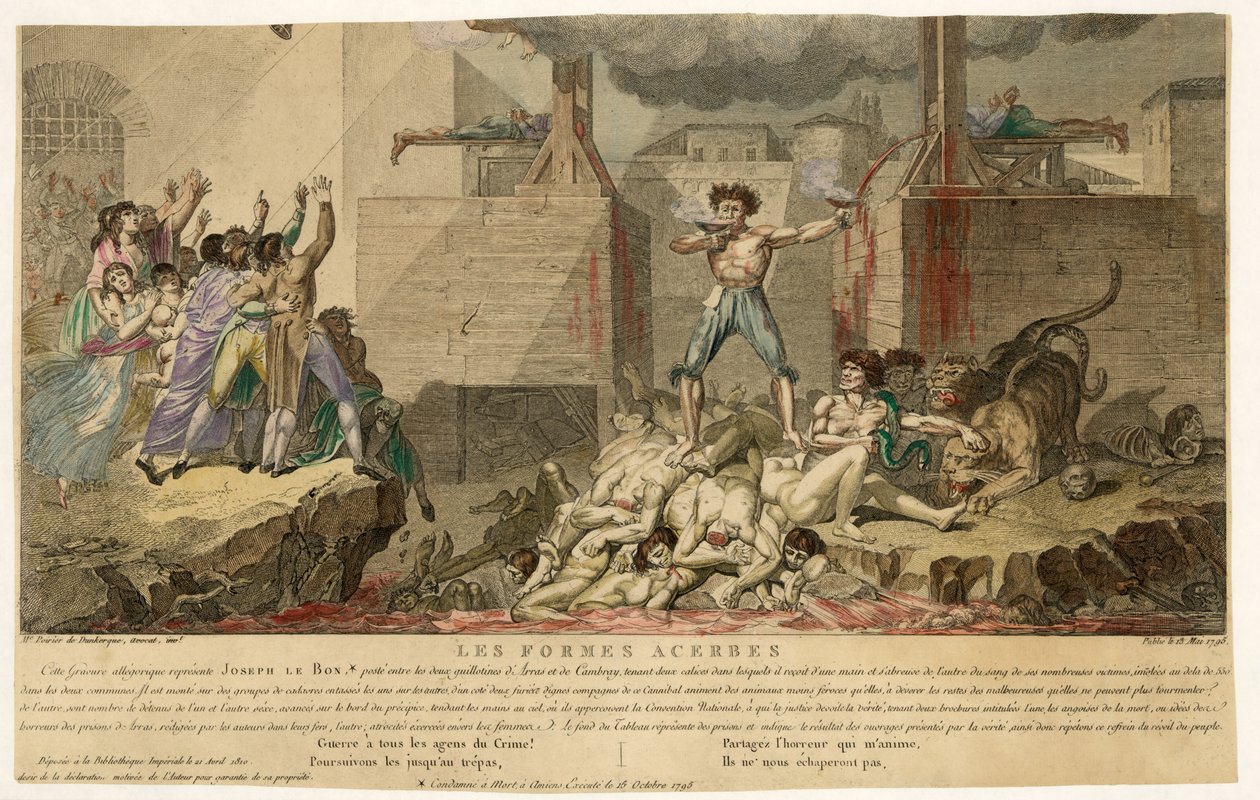 Utdrag fra Les Formes Acerbes, pub. 13. mai 1795 (håndfarget gravering) av French School