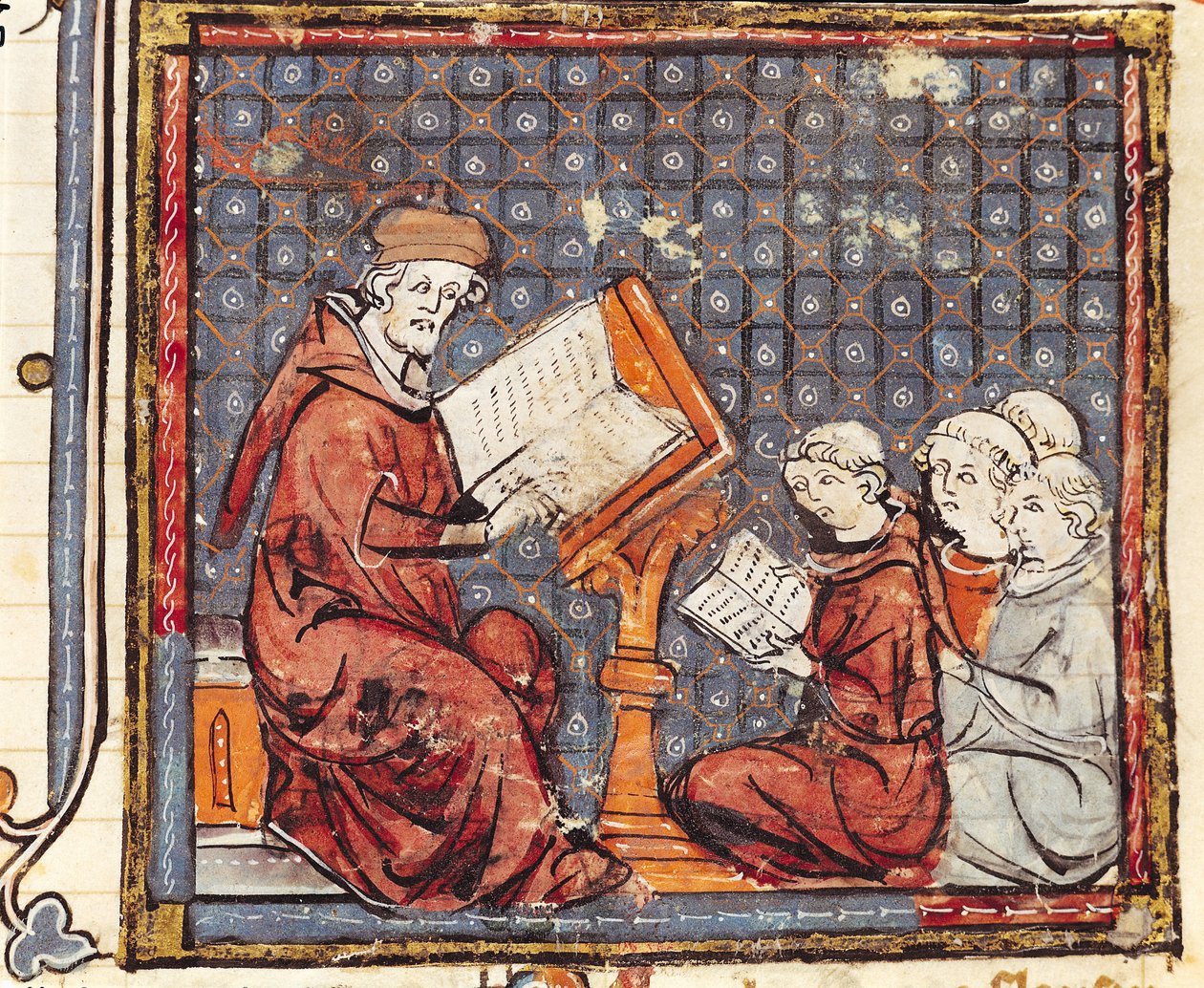 F.277r En filosof som underviser i Paris, fra Grandes Chroniques de France, 1375-79 av French School