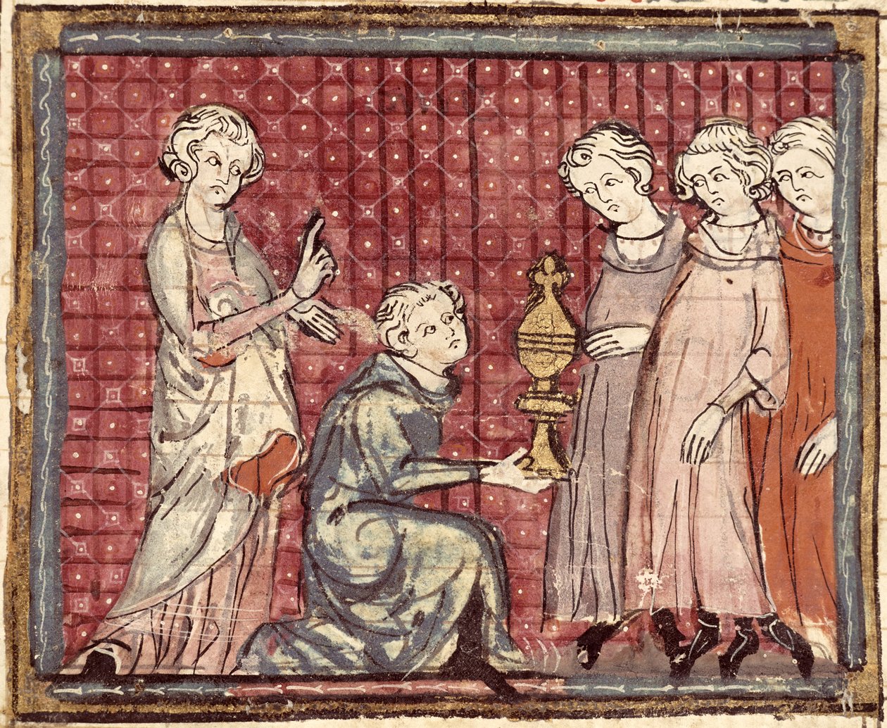 F.29r The Division of the Kingdom on the Death of Clotaire I (497-561), fra Grandes Chroniques de France 1375-79 av French School