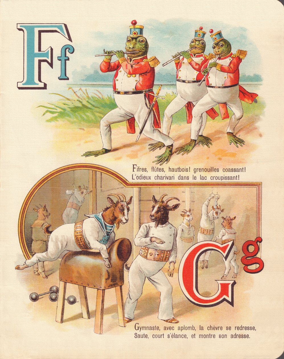 F G: Frosk, fife, geit, gymnastikk av French School