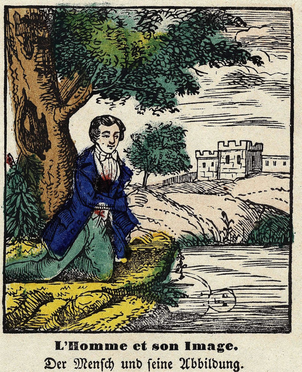 Fables de La Fontaine: mennesket og hans bilde. Bilde av Epinal, første halvdel av 1800-tallet. av French School