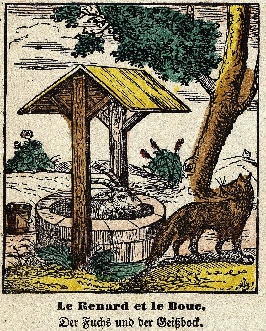 Fables de La Fontaine: the fox and the good. Image of Epinal, first half of the 19th century av French School