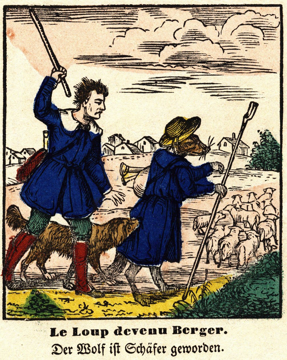 Fables de La Fontaine: ulven ble gjeter. Bilde av Epinal, første halvdel av 1800-tallet. av French School
