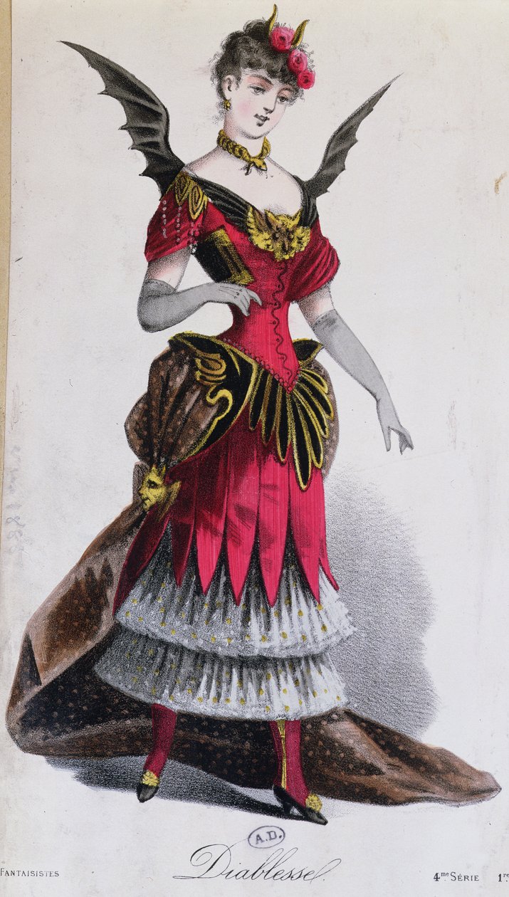 Fancy dress-kostyme for en kvinnelig djevel, fra LArt du Travestissement av Leon Salut, 1885 av French School