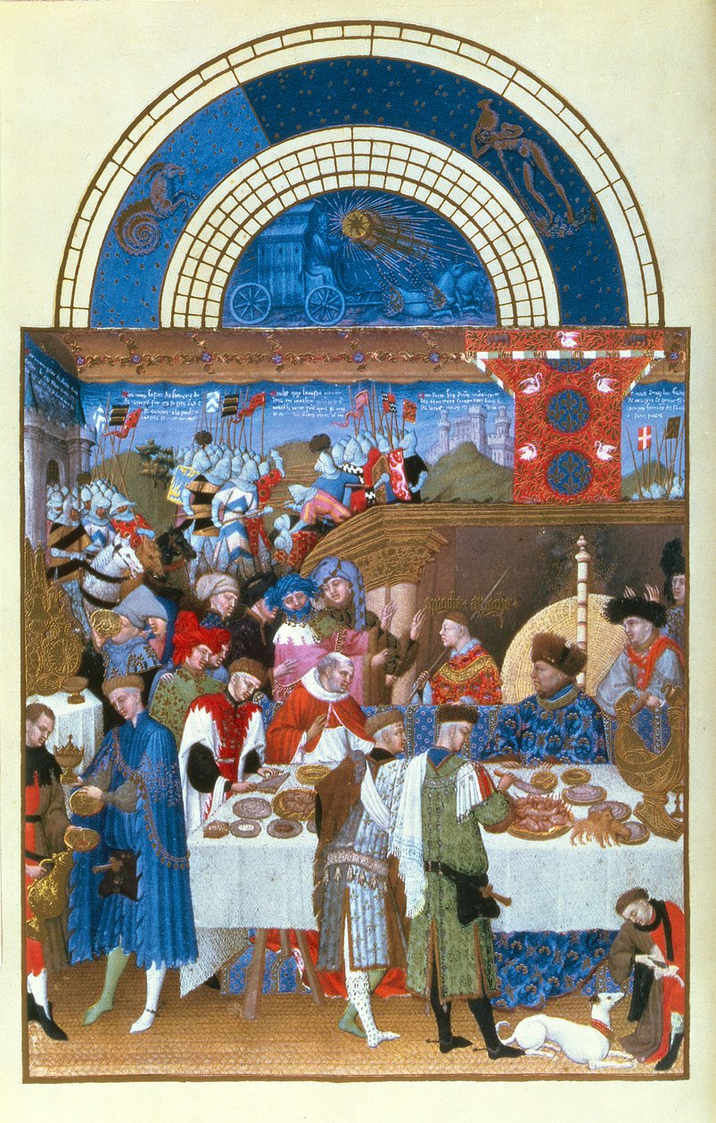 Faksimile av januar: bankettscene av Limbourg-brødrene, fra Tres Riches Heures du Duc de Berry (for original se 8433) av French School