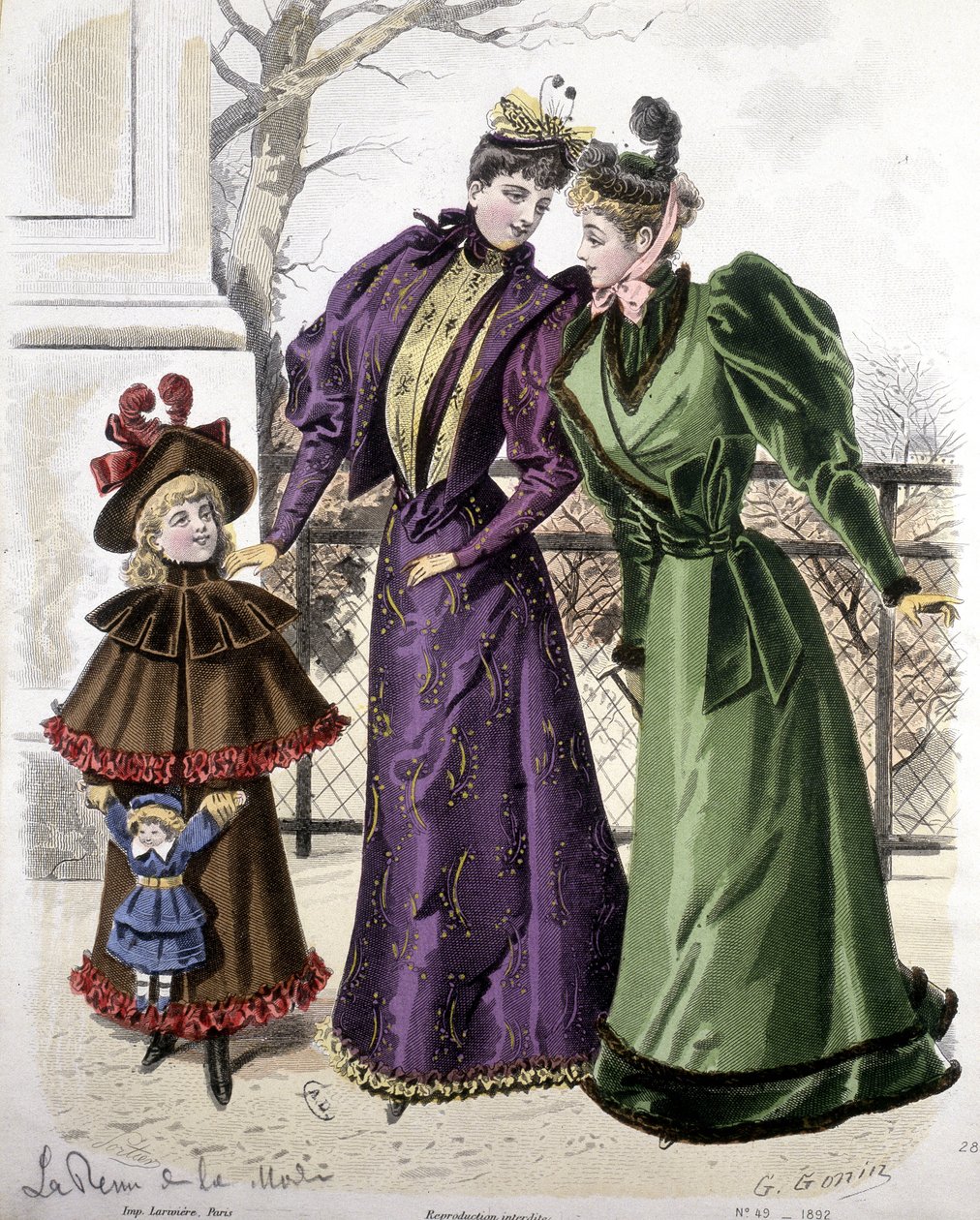 Mote: 2 kvinner og en jente som holder en dukke. 1892 av French School