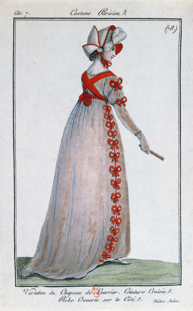 Motedesign for en parisisk damekjole, rundt 1799 av French School