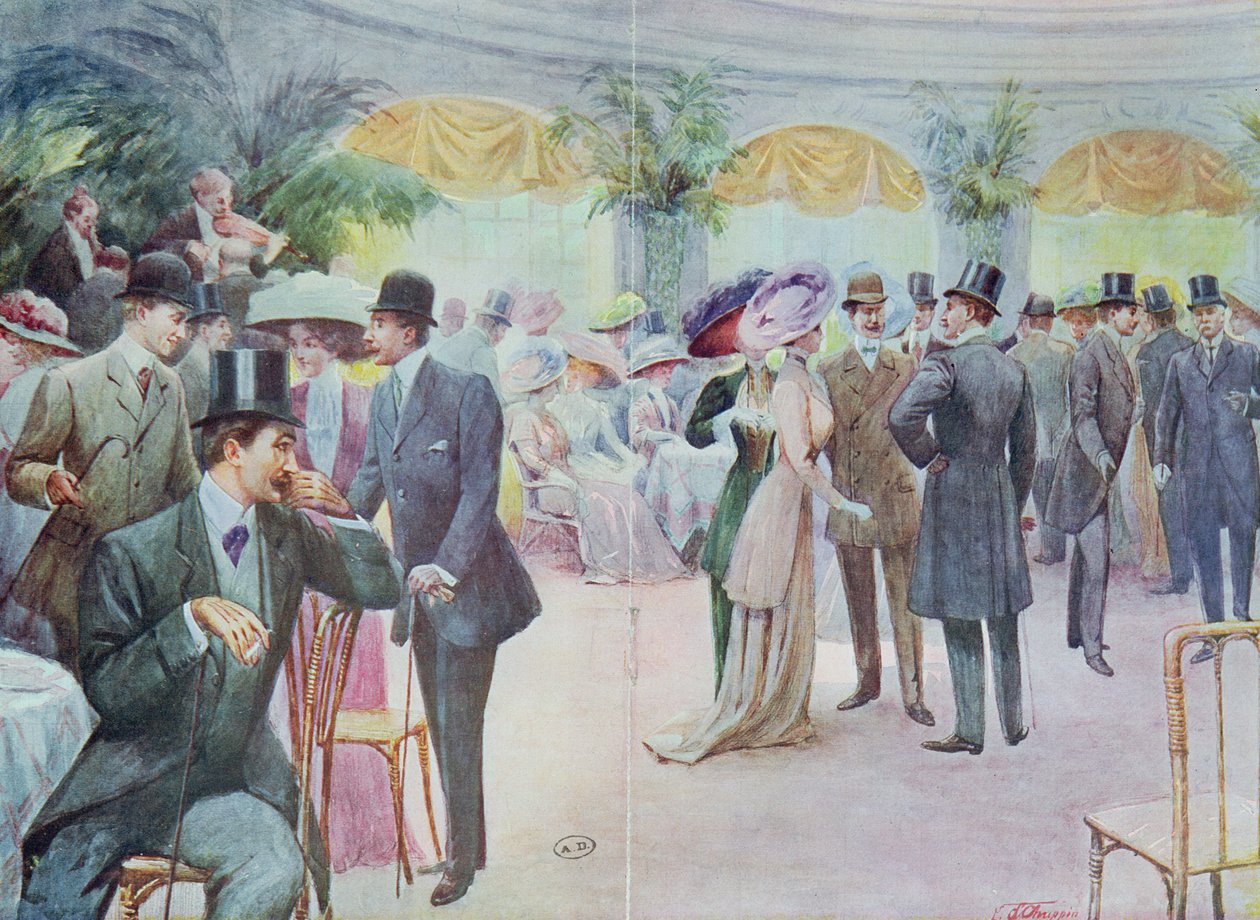 Moteplate som viser en foreningssamling, 1908 av French School