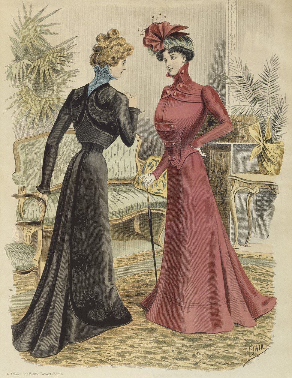 Motetallerken, i stuen, illustrasjon fra La Nouvelle Mode, 1897 (fargegravering) av French School