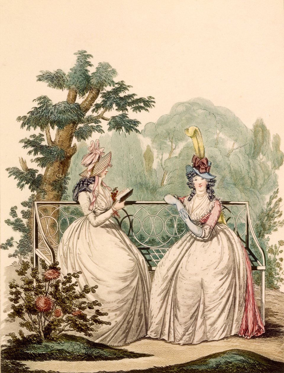 Motetallerken av damer i sommerdagskjoler - Modes Anglaises, 1794 av French School