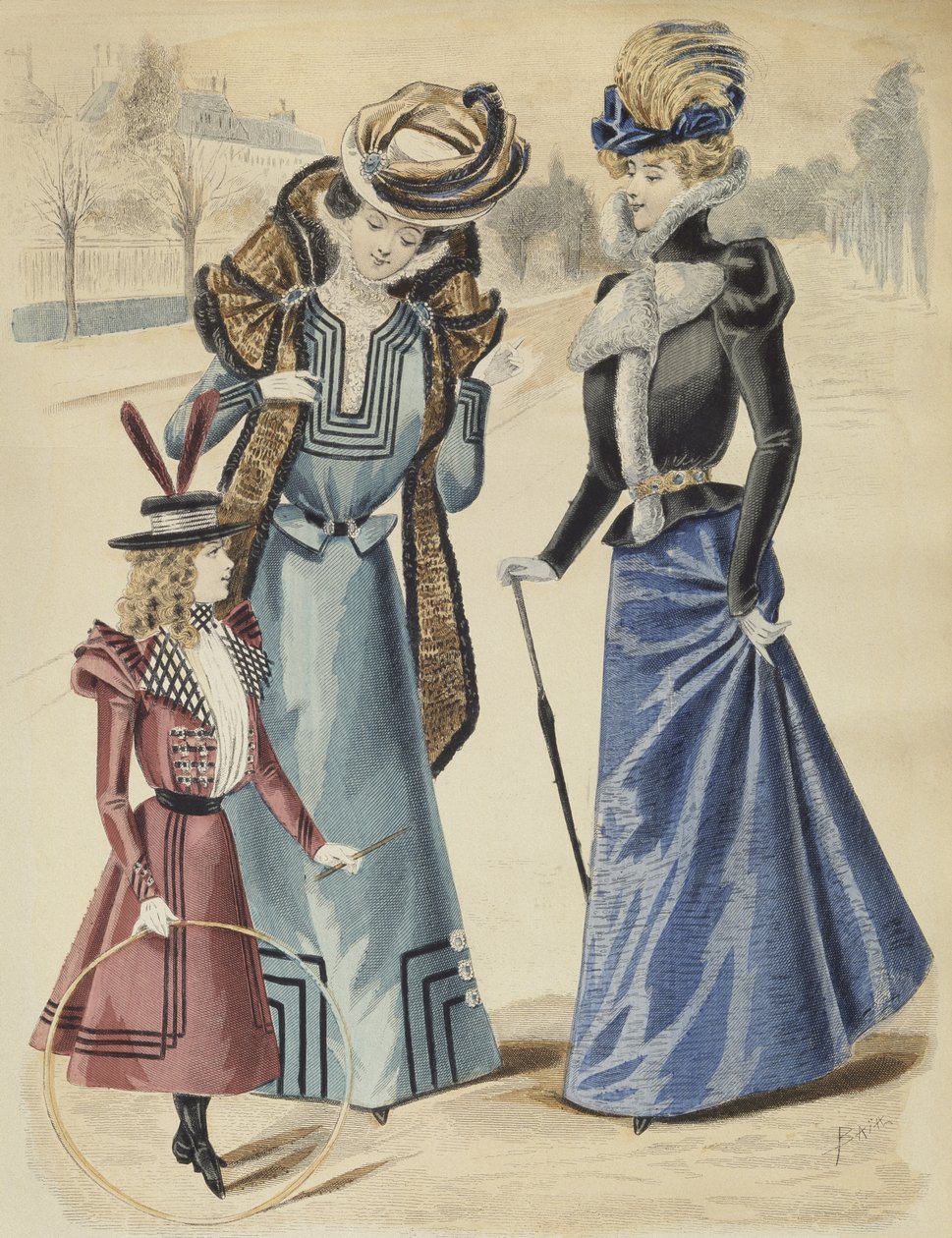 Motetallerken, på boulevarden, illustrasjon fra La Nouvelle Mode, 1897 (fargegravering) av French School
