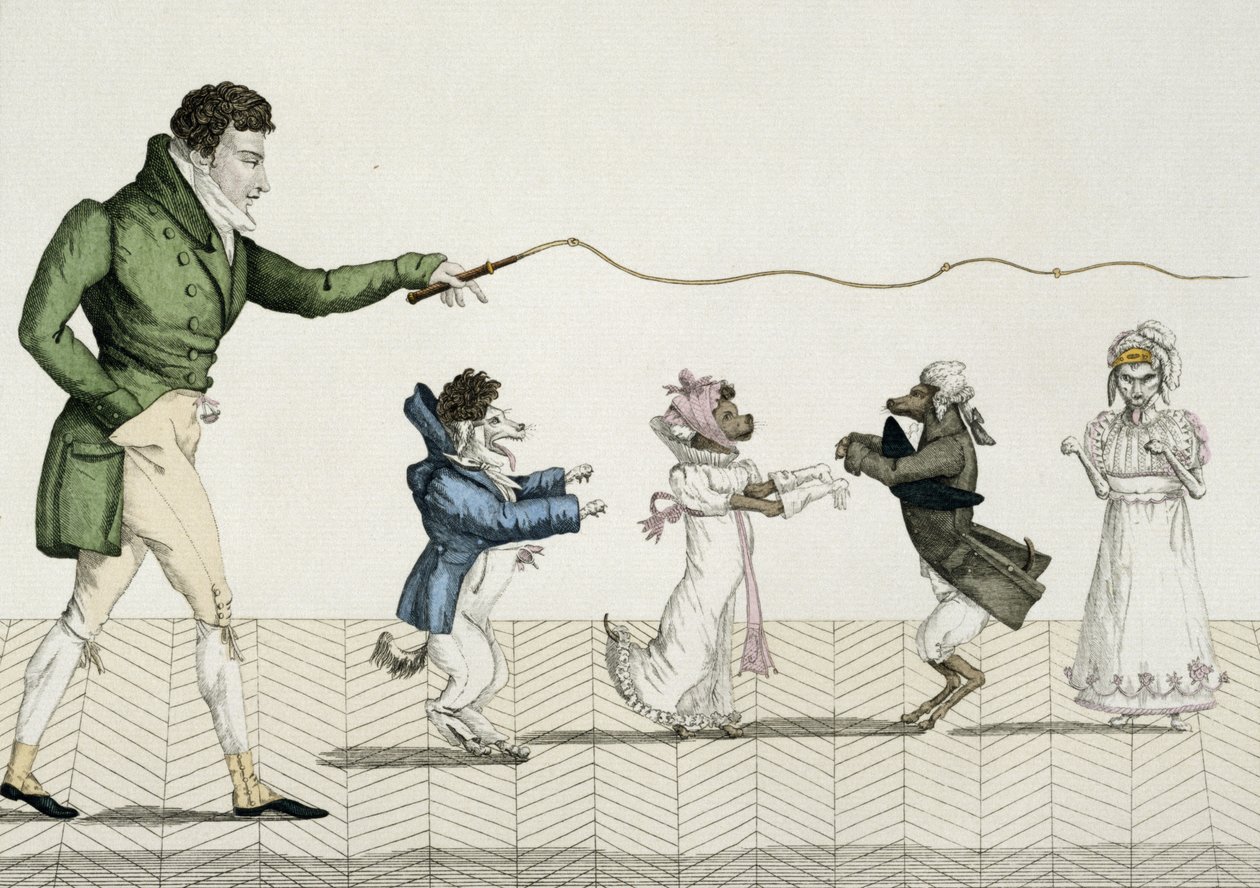 Fasjonable hunder, tallerken 35 fra Le Bon Genre, 1808 av French School