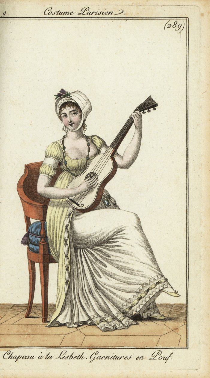 Fasjonabel kvinne som spiller gitar av French School