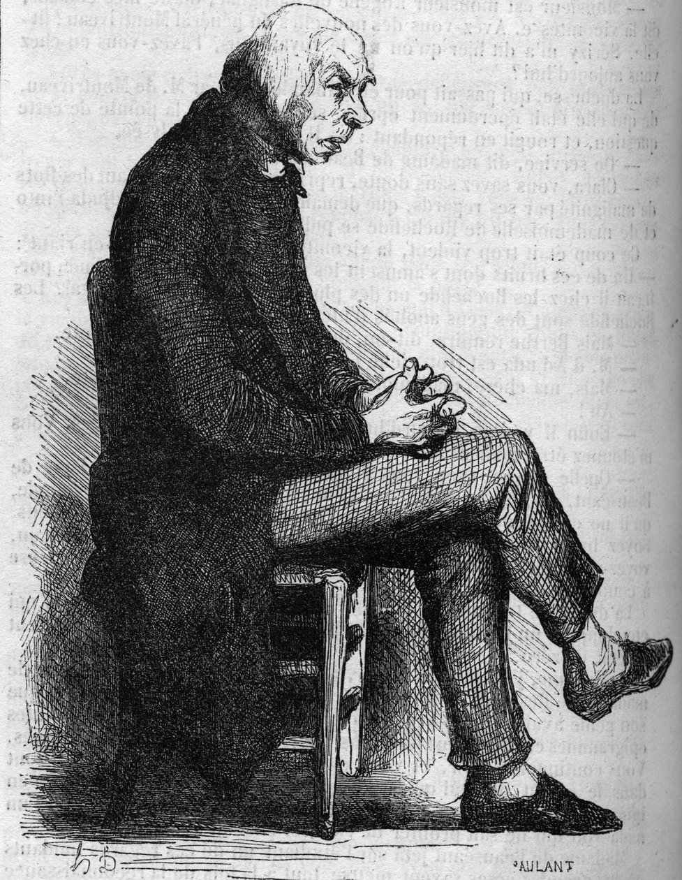 Far Goriot. Gravering midten av 1800-tallet. Illustrasjon for "The Father Goriot" av Honore de Balzac (1799-1850). av French School