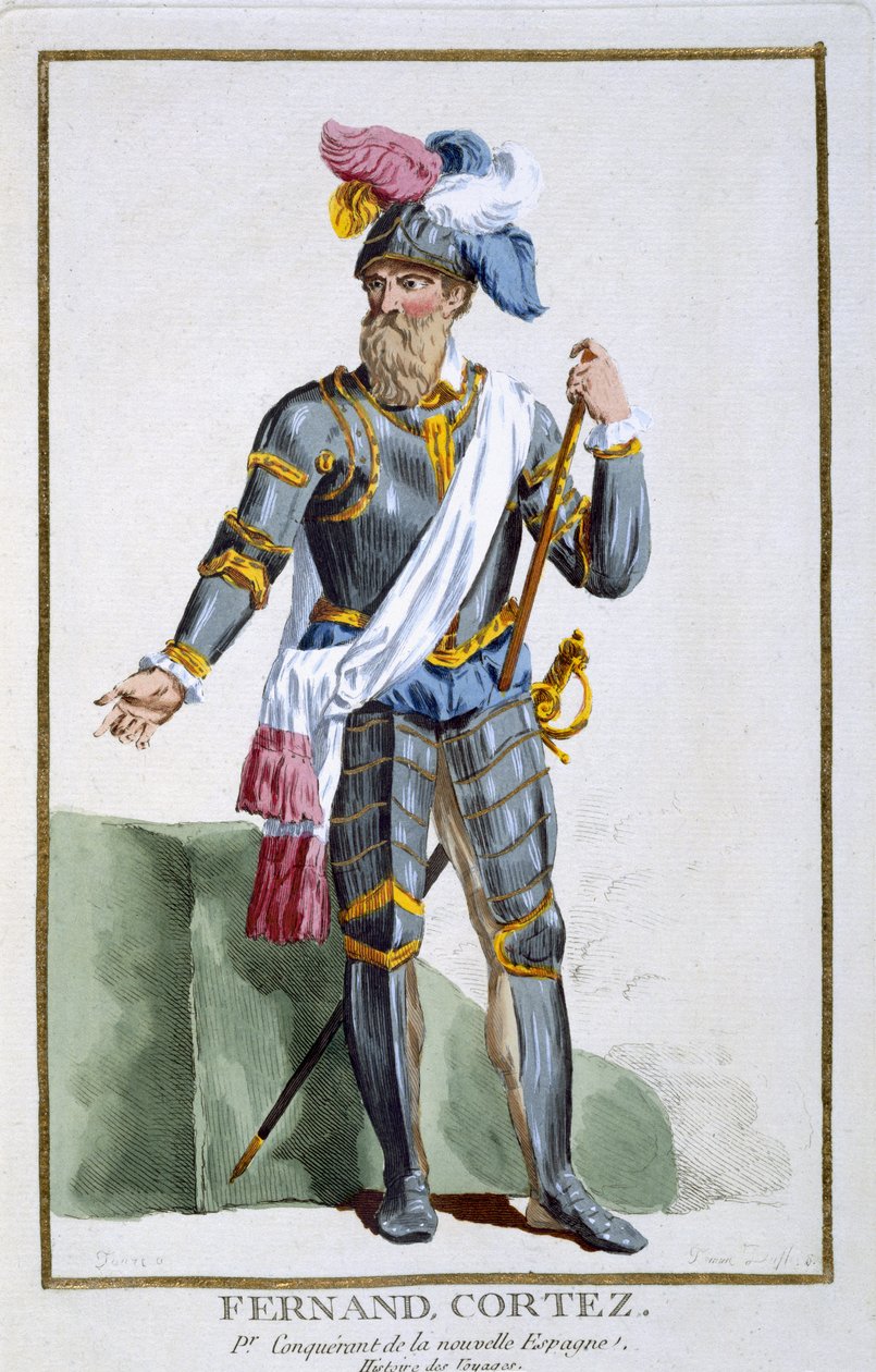 Fernand Cortez (1485-1547), gravert av Pierre Duflos (1742-1816), 1780 (kobberstikk) av French School