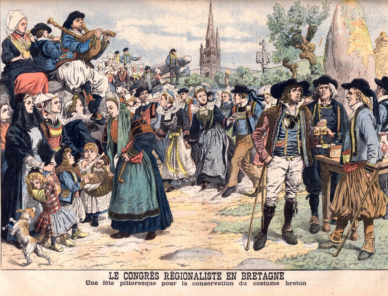 Festival for bevaring av tradisjonell bretonsk kostyme. Regionalkongressen i Bretagne. En pittoresk feiring for å bevare den bretonske drakten. Illustrasjon for Le petit Journal av French School