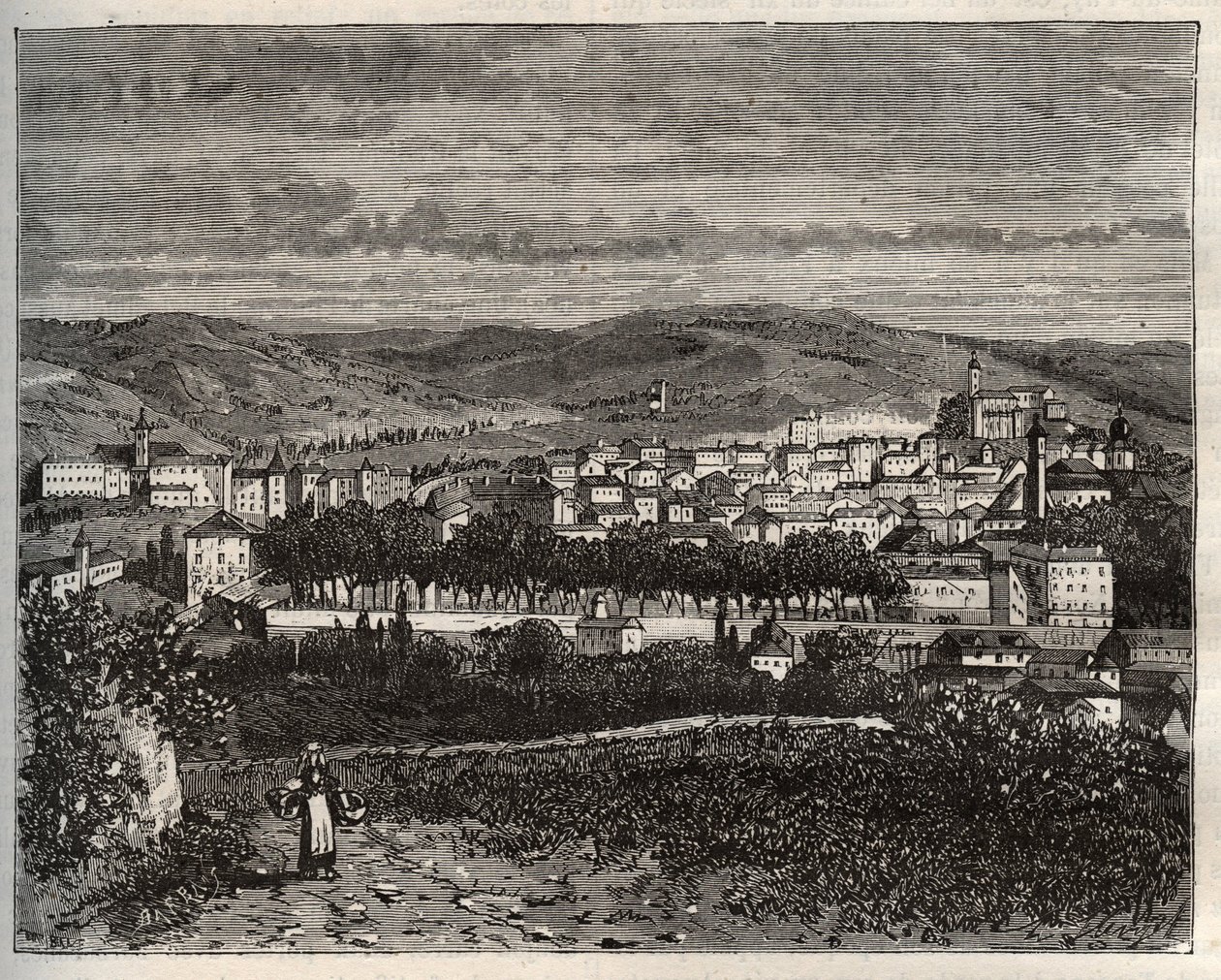 Figeac - Lot, i Midi-Pyrénées-regionen - gravering i "La France illustree: geografi, historie, statistisk administrasjon" av V.A. Malt-brun. 1884 av French School