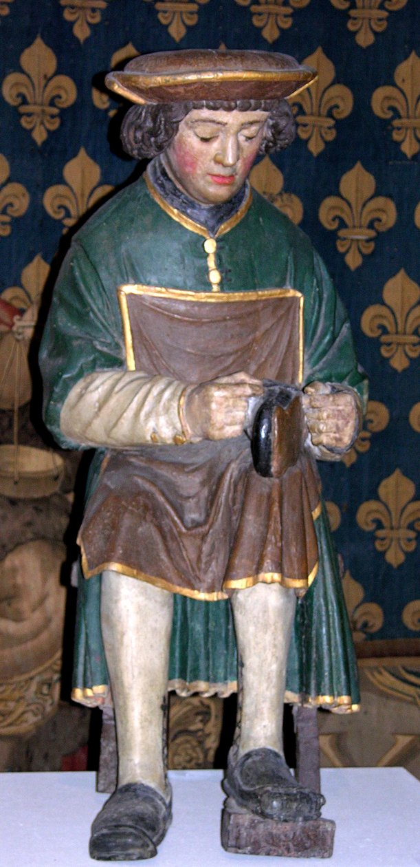 Figur av St. Crispin (polykromt tre) av French School