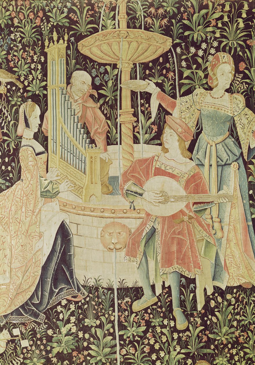 Figurer rundt en fontene, detalj fra The Concert at the Fountain, Loire-verkstedet, ca. 1570-80 (se 87759, 19846) av French School