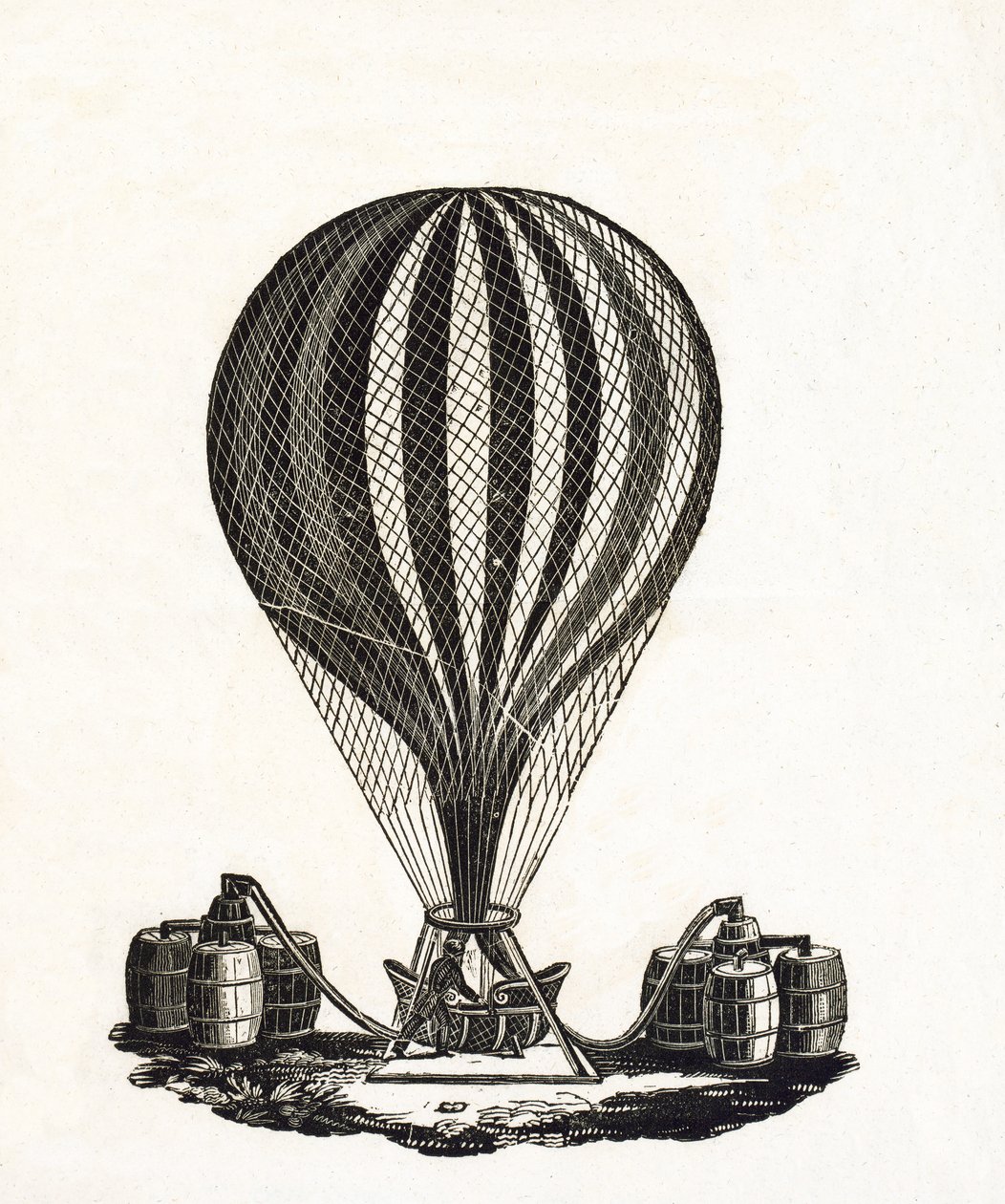 Fylle en luftballong med gass, ca. 1790 (tregravering) av French School