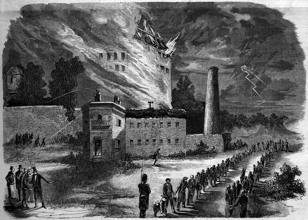 Brann fra La Motte Seguin-fabrikken i Orleans, Loiret (45) av French School