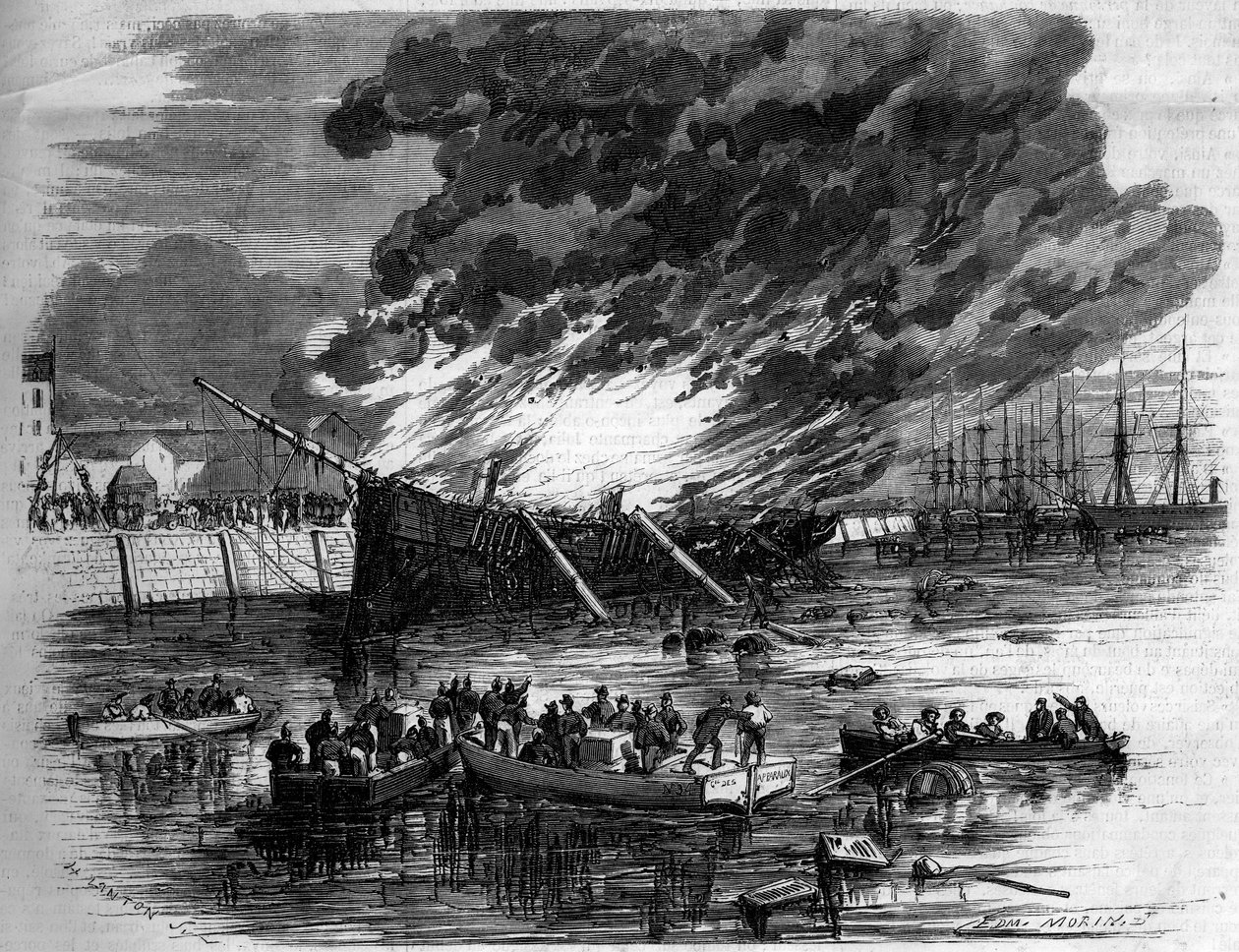 Fire of the "Gillchrest" i havnen i Le Havre, Seine Maritime (76) av French School