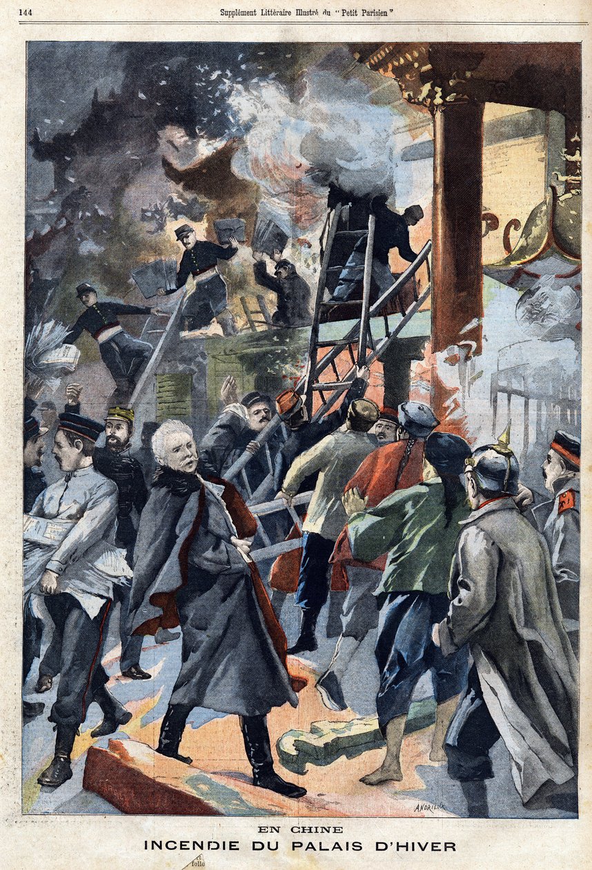 Fire of the Winter Palace in Pekin, China, in " Le Petit Parisien”” on 5/05/1901 (engraving) av French School