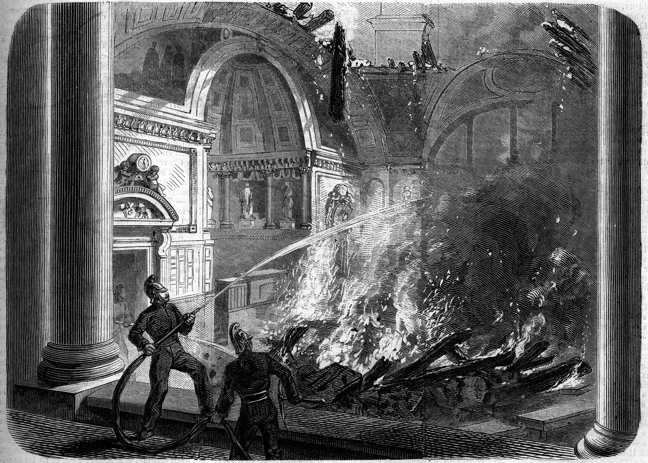 Brann i Senatets kammer, Palais du Luxembourg, Paris, 27. oktober av French School