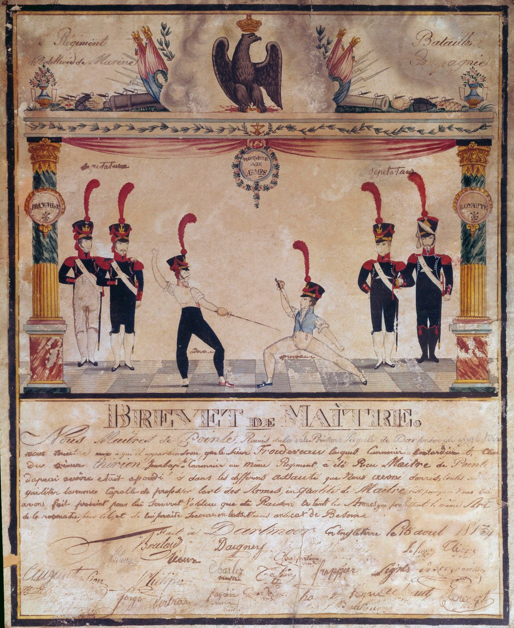 First Empire: Master of Arms-sertifikat i 1813. Fektediplom, Paris, Musee de l