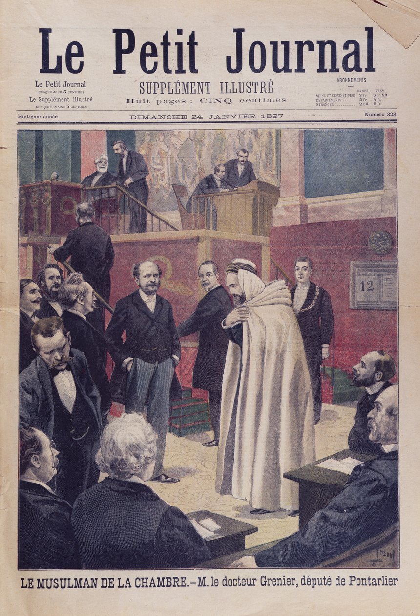 Første muslimske stedfortreder i den franske forsamlingen, Dr. Philippe Grenier, forsideillustrasjon av Le Petit Journal, 24. januar 1897 av French School