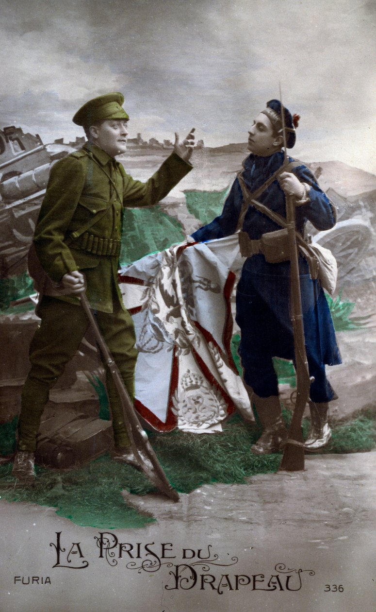Første verdenskrig: #39;Flagget#39; postkort 1914 (bilde) av French School