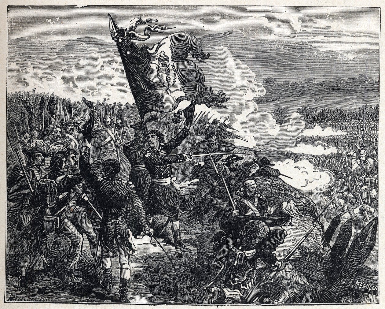 Første koalisjon: oberst Antoine Guillaume (Antoine-Guillaume) Rampon (1759-1842) i slaget ved Montenotte 12. april av French School