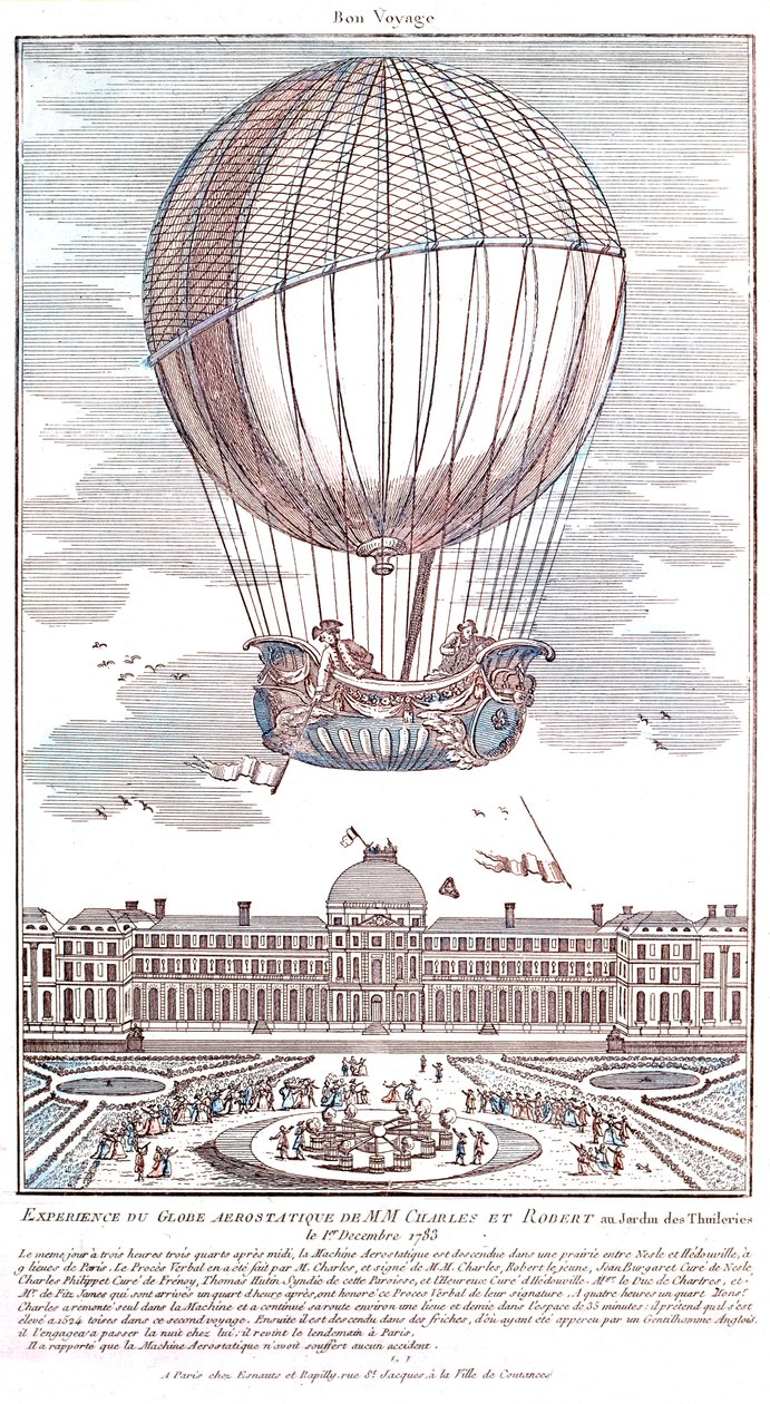 Første bemannede hydrogenballongflyvning, 1783 av French School