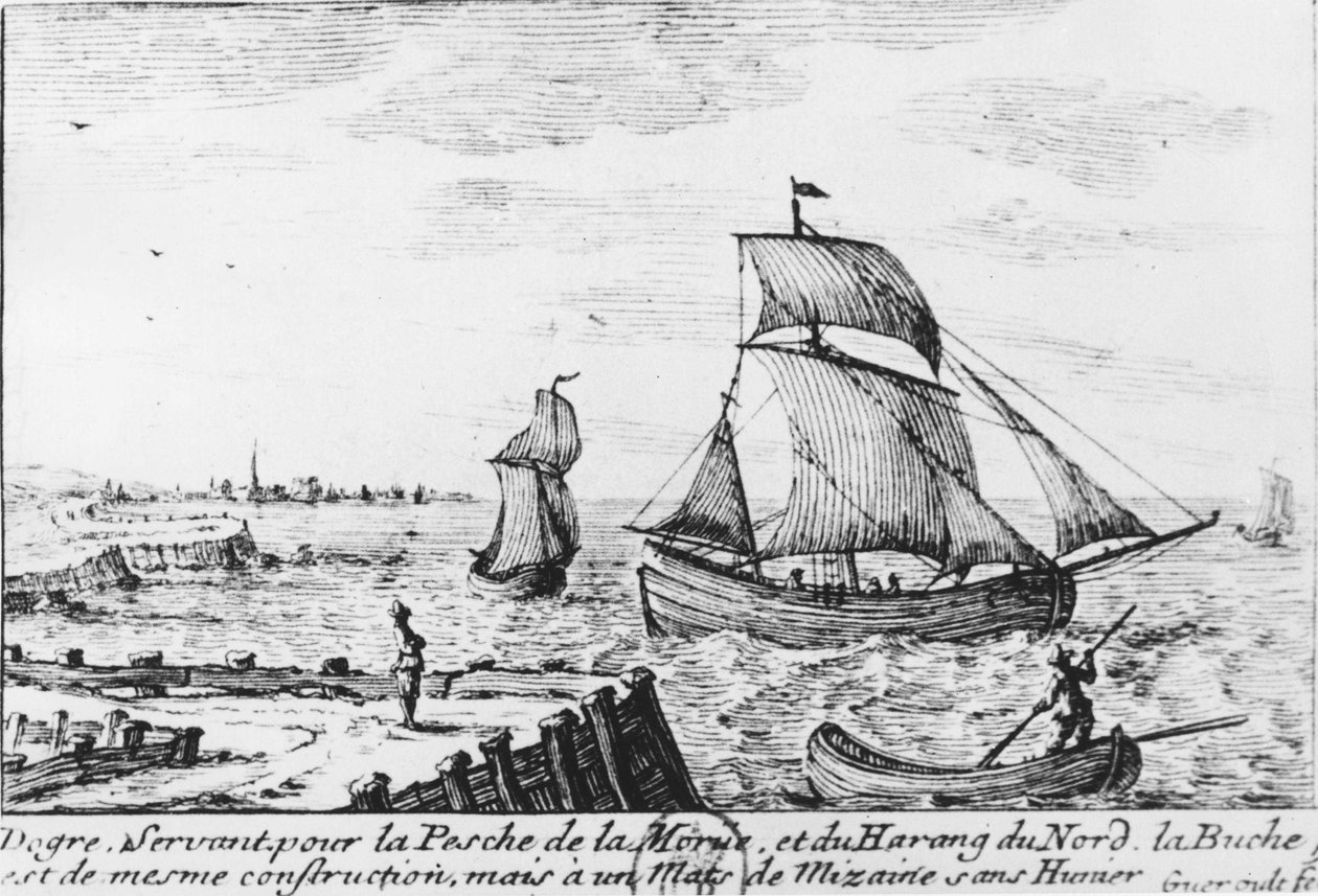 Fiskebåt for torsk og nordlandssild - gravering, n.d av French School