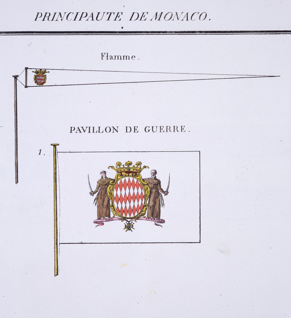 Flagg fra Monaco, fra en fransk bok med flagg, ca. 1819 av French School