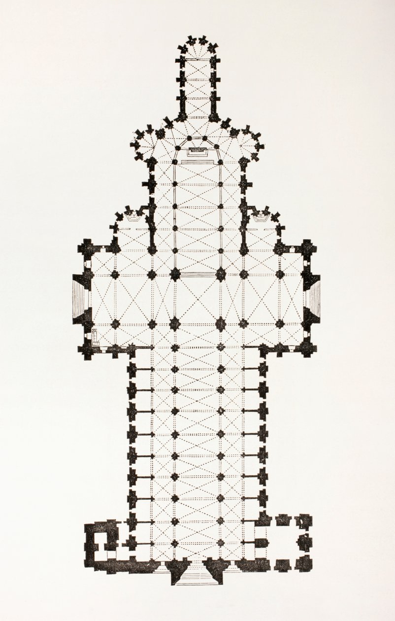 Gulvplan for det 13. århundre Ogive Style Notre Dame katedral i Rouen, Frankrike, fra Les Arts Au Mooen alder, publisert 1873 av French School