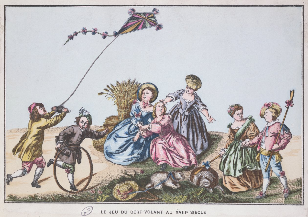 Fly en drage på 1700-tallet (fargegravering) av French School
