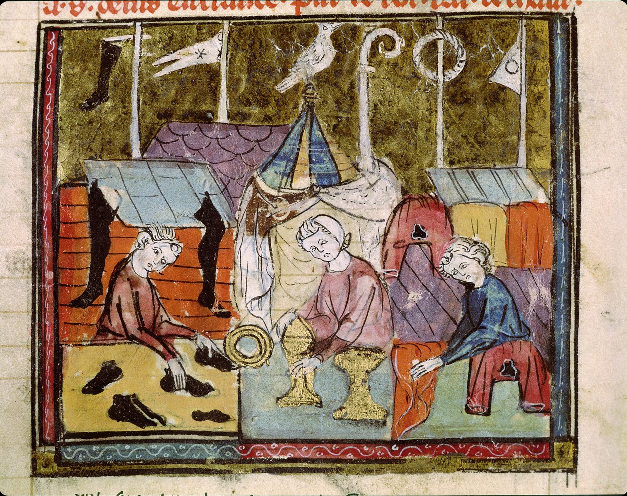 Fol.122v Merchants på Lendit Fair nær St. Denis, fra Grandes Chroniques de France, 1375-79 av French School