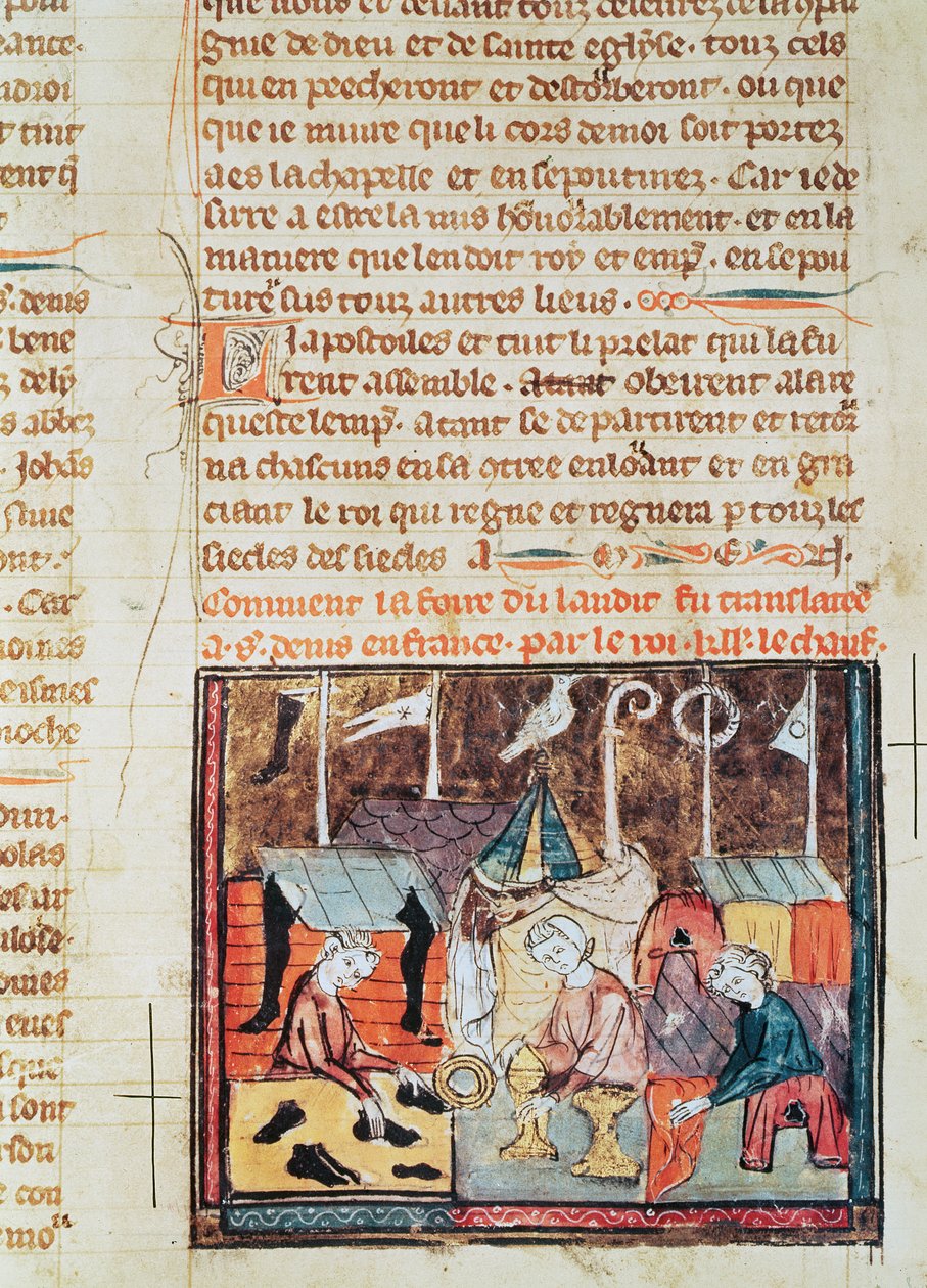 Fol.122v Merchants på Lendit Fair nær St. Denis, fra Grandes Chroniques de France, 1375-79 av French School