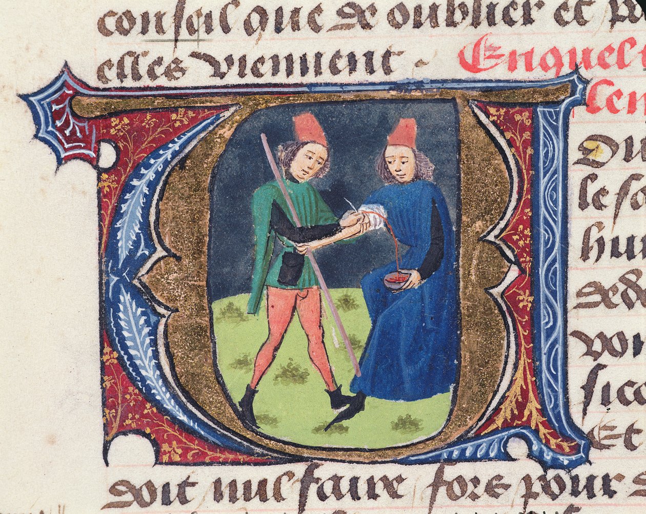 Fol.19r Bloodletting, fra Traite de Medicine av Aldebrande de Florence, 1356 av French School