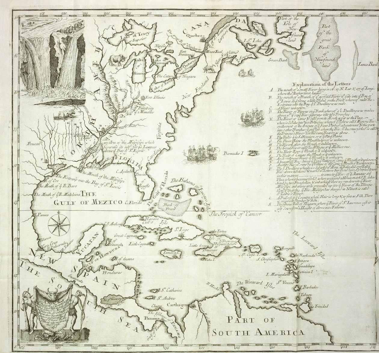 Foldekart over den nordamerikanske Atlanterhavskysten, 1714 av French School