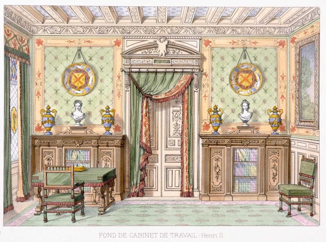 Fond de cabinet de travail i stil med Henri II fra Le Gared-Meuble, av French School