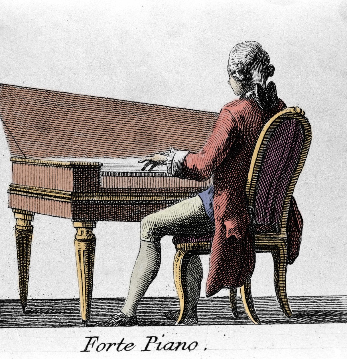 Forte pianospiller. Gravering fra slutten av 1700-tallet. av French School